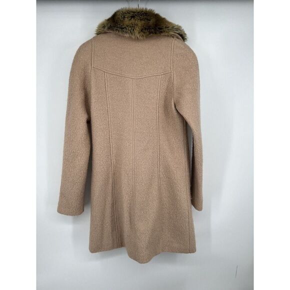 Elevenses Anthropologie Women's Faux Fur Trim Wool Blend Overcoat Beige Size 6 - Picture 5 of 6